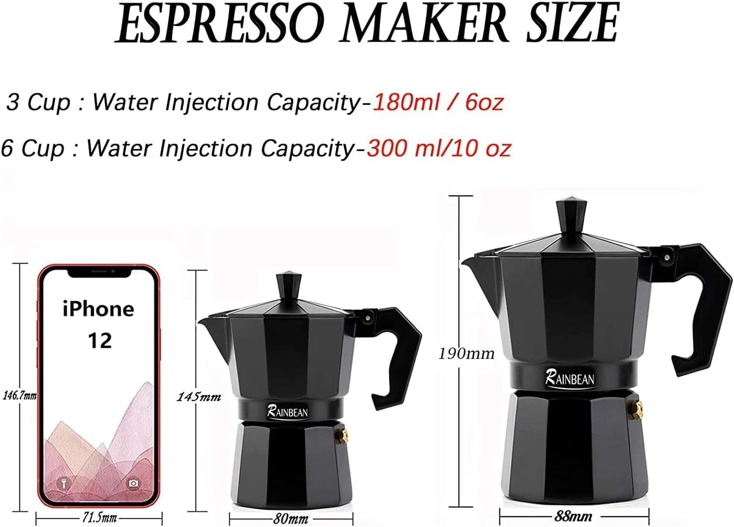 Stovetop Espresso Maker Espresso Cup Moka Pot Classic Cafe Maker Percolator Coffee Maker Italian Espresso for Gas or Electric Aluminum Black Gift package with 2 cups Amazon Platform Banned - Genyornis Store