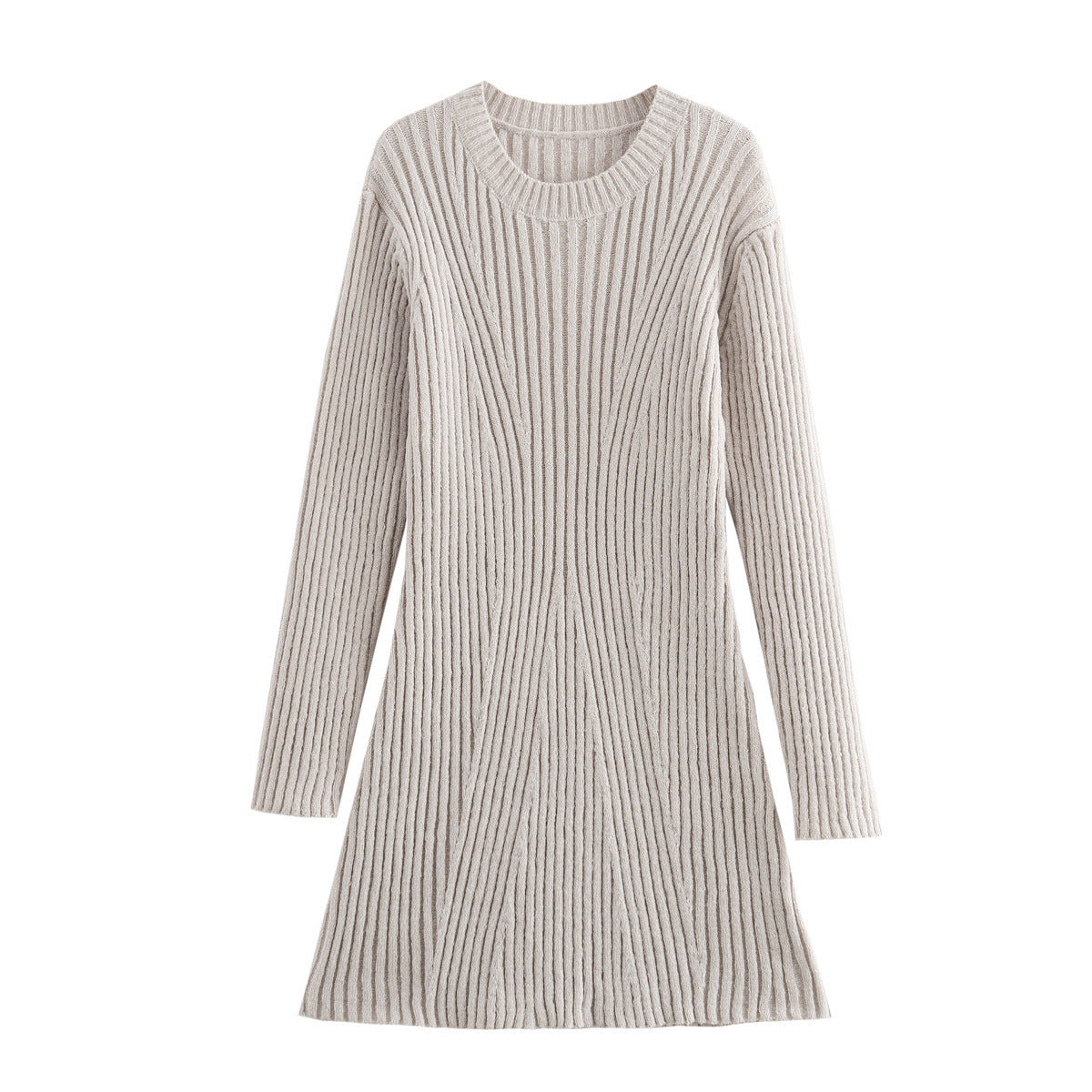 Fashion Solid Ribbed Knitted Dress Fall And Winter Slim-fit Stand-up Collar A-line Dresses