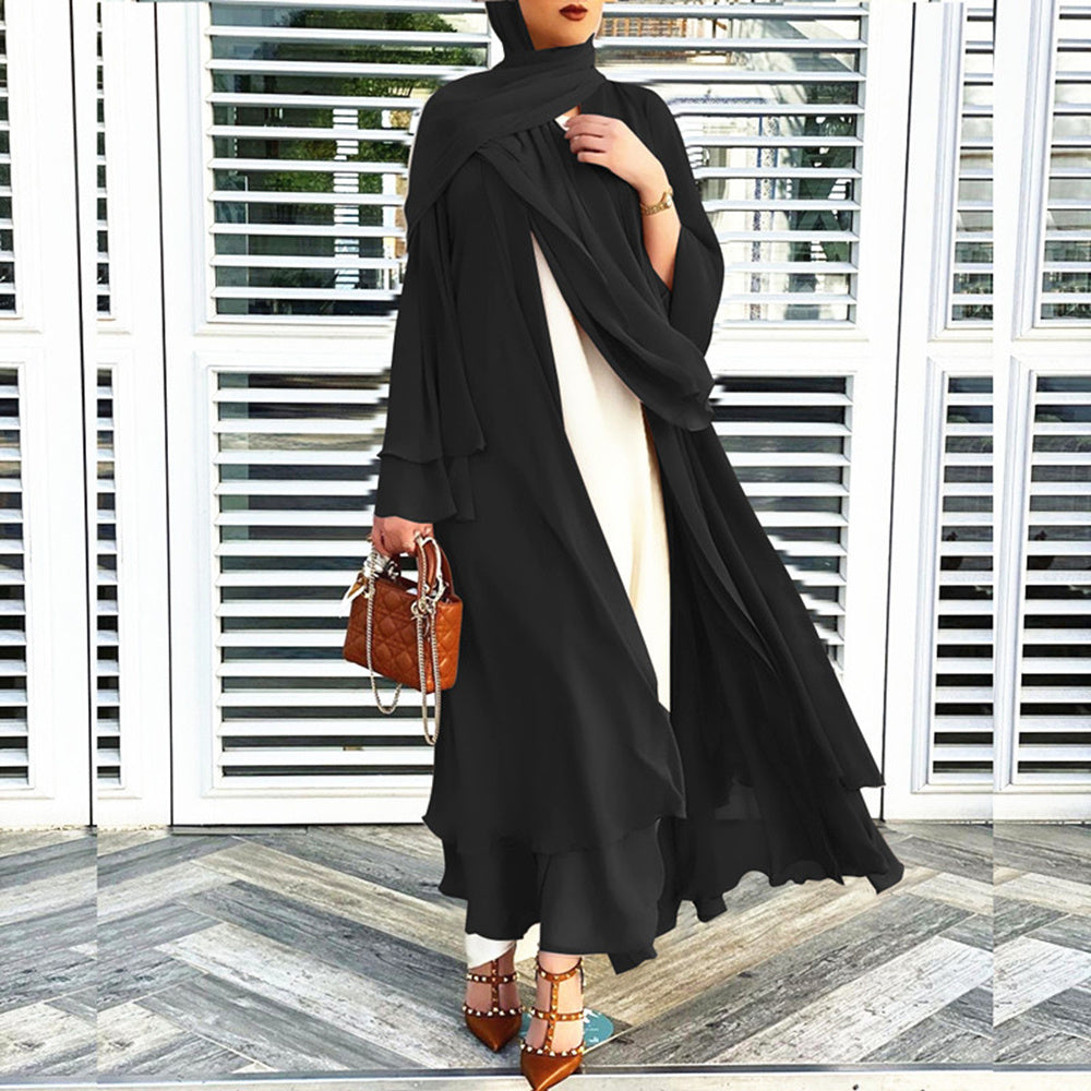 Solid Open Abaya Kimono Dubai Turkey Kaftan Muslim Cardigan