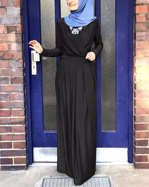 European And American New Style Abaya Dress V-neck Folds And mMopping Floor Skirt