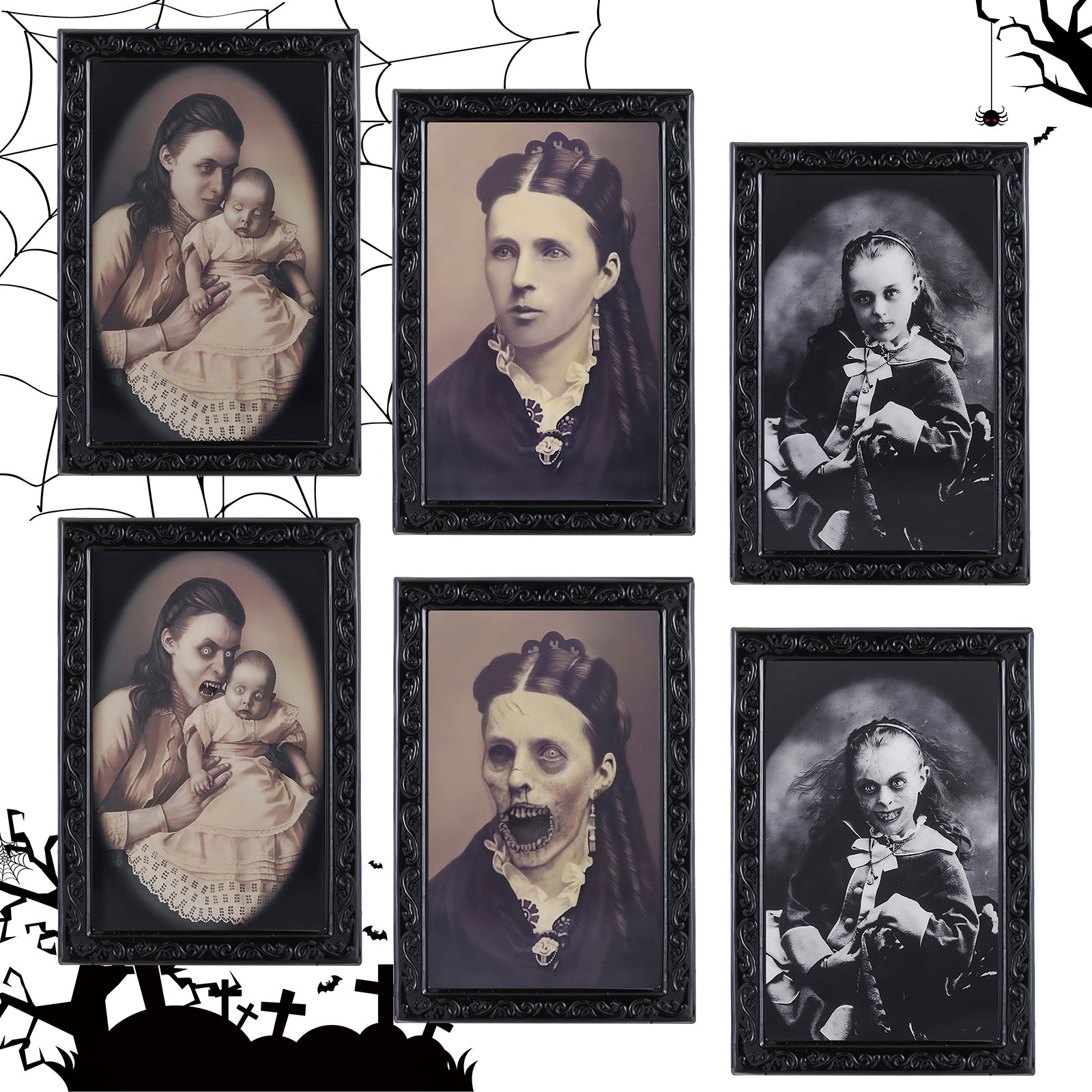 Halloween Decoration 3D Changing Face Moving Picture Frame Portrait Horror For Horror Party Decors Home Decorations