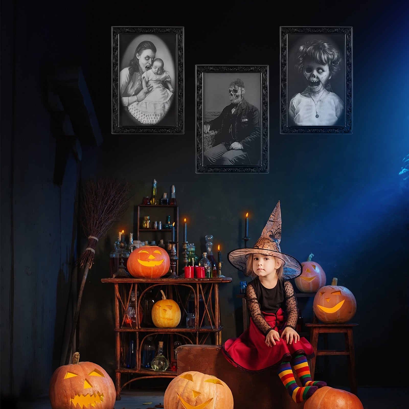 Halloween Decoration 3D Changing Face Moving Picture Frame Portrait Horror For Horror Party Decors Home Decorations