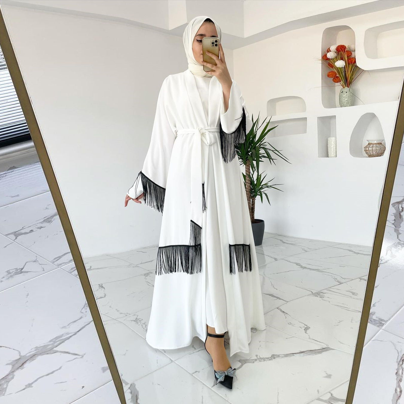 Arab Dubai Ethnic Clothes Middle East Abaya Coat Tassle Fashion Dress