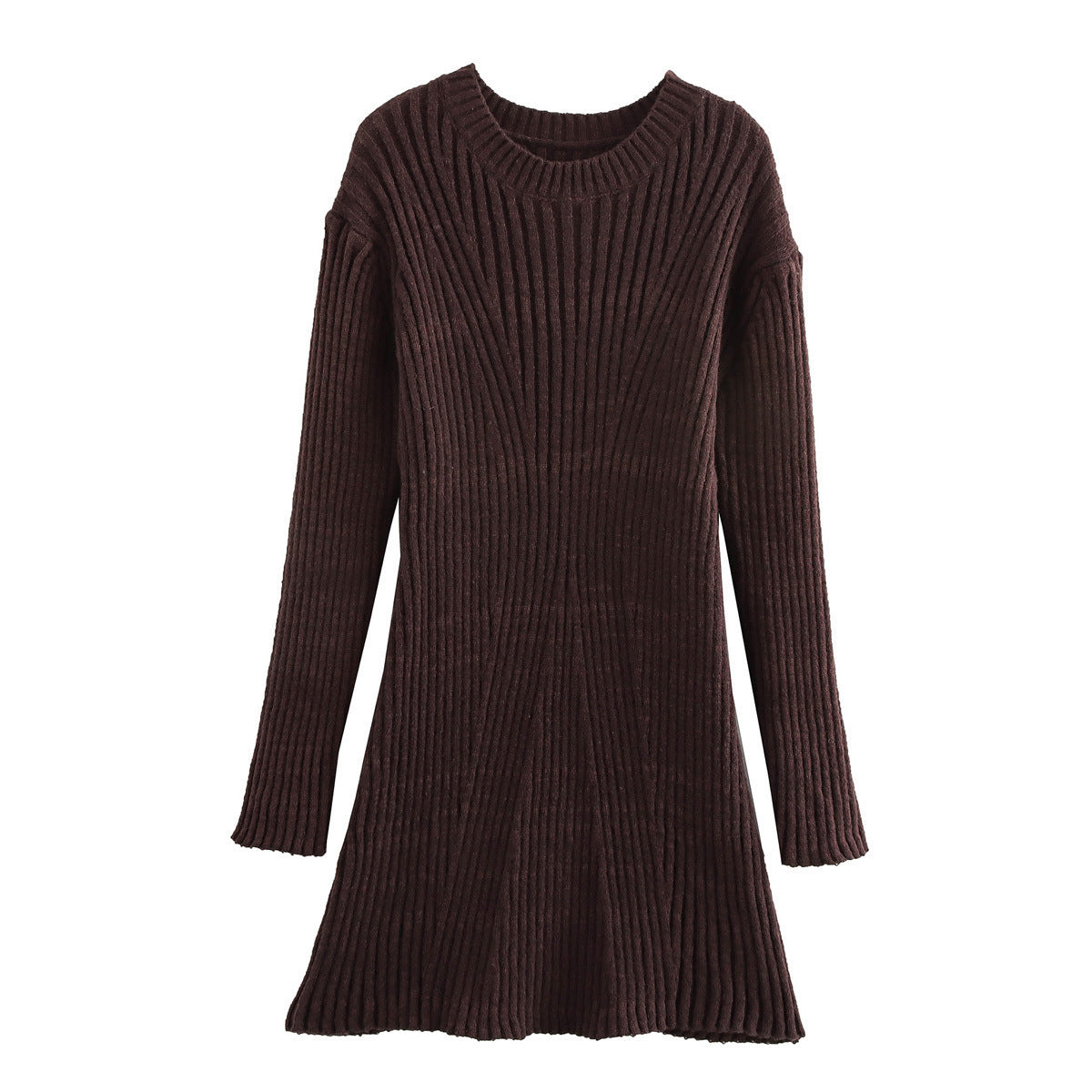 Fashion Solid Ribbed Knitted Dress Fall And Winter Slim-fit Stand-up Collar A-line Dresses