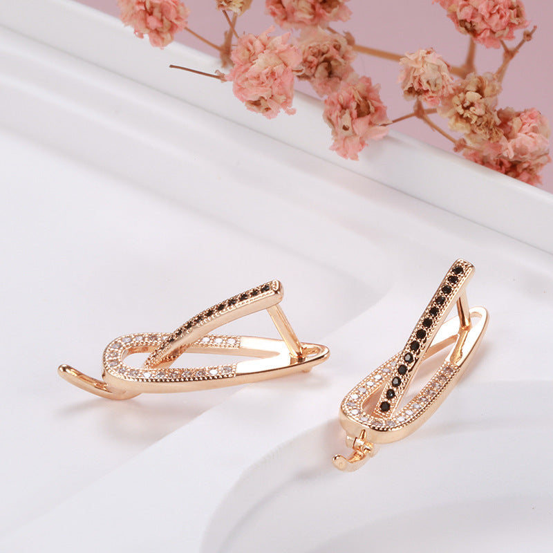 Fashionable Rose Gold Simple Two-color Zircon Women's Earrings