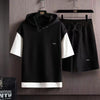 Fake Two-piece Waffle Short Sleeve Sports Set Men