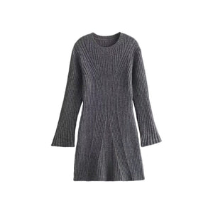 Fashion Solid Ribbed Knitted Dress Fall And Winter Slim-fit Stand-up Collar A-line Dresses