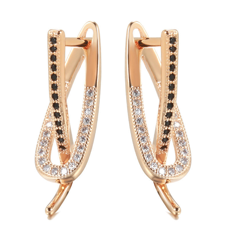 Fashionable Rose Gold Simple Two-color Zircon Women's Earrings