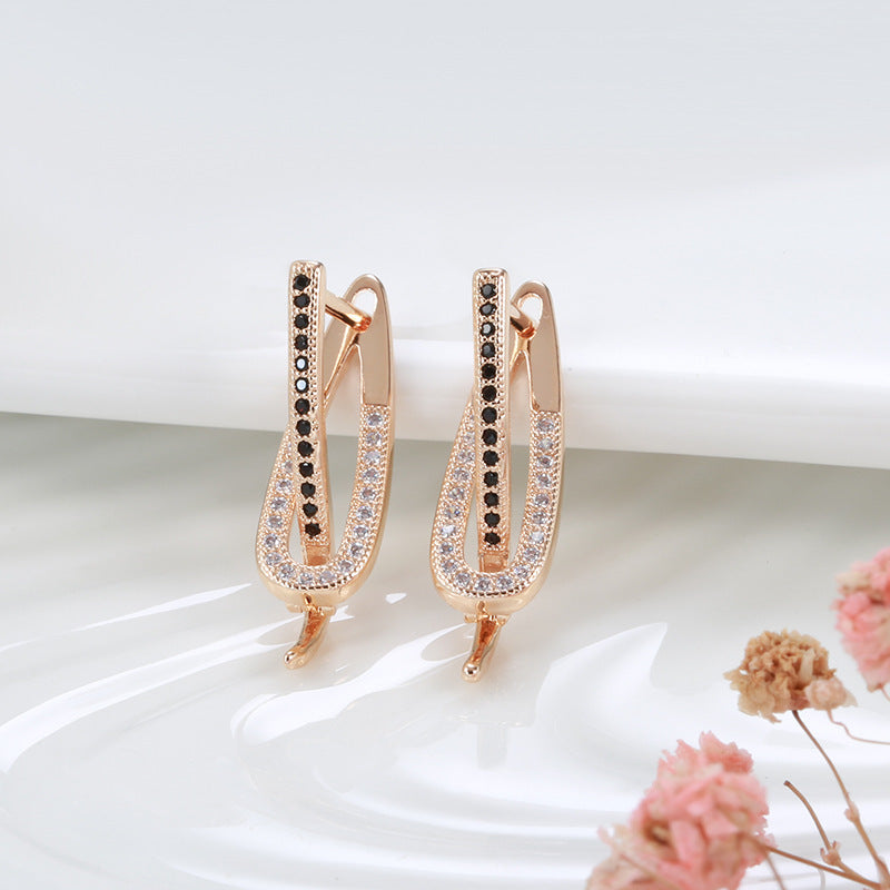 Fashionable Rose Gold Simple Two-color Zircon Women's Earrings